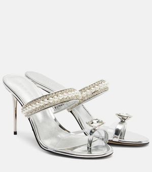 Mach & Mach Diamond Of Elizabeth 95 Leather Mules - White
