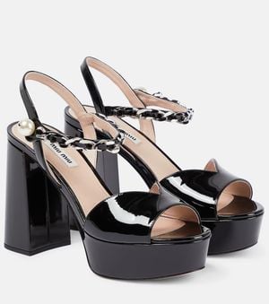 Miu Miu Embellished Leather Platform Sandals - Black