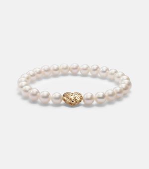 Sydney Evan Pulsera Puffy Icon Wallpaper Heart De Oro De 14 Ct Con Perlas - Metálico