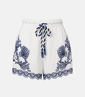 FARM Rio Floral Embroidered Cotton Shorts - Blue