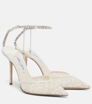 Jimmy Choo Saeda 100 Embellished Mesh Court Shoes - White