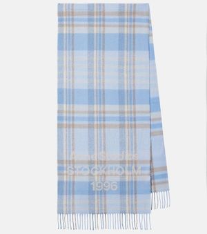 Acne Studios Logo Checked Wool Scarf - Blue