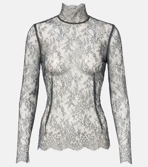 Dolce & Gabbana High-Neck Floral Lace Top - Grey