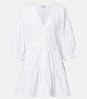 Juliet Dunn Embroidered Cotton Poplin Minidress - White