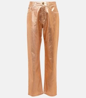 Tom Ford Metallic Mid-Rise Boyfriend Jeans - Brown