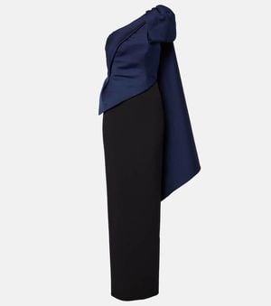Roland Mouret Bow-Detail Draped Taffeta Gown - Blue