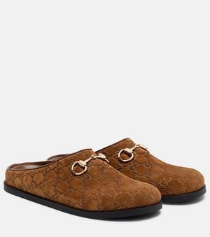 Gucci Slippers Gg Horsebit Aus Veloursleder - Braun