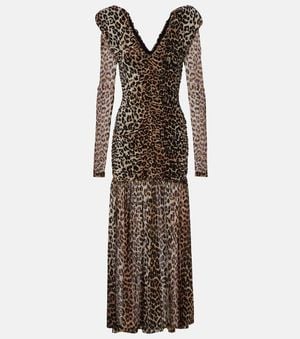 Ganni Leopard-Print Cloque Maxi Dress - Brown