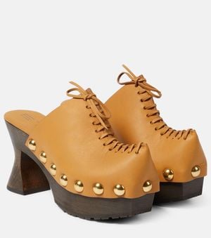 Etro 50 Leather Platform Clogs - Brown