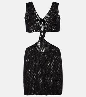 Anna Kosturova Sunset Striped Cotton Crochet Minidress - Black