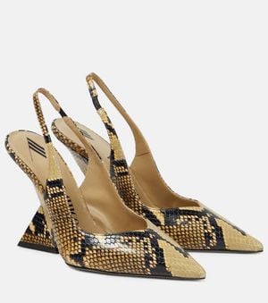 The Attico Cheope Snake-Effect Leather Slingback Pumps - Metallic