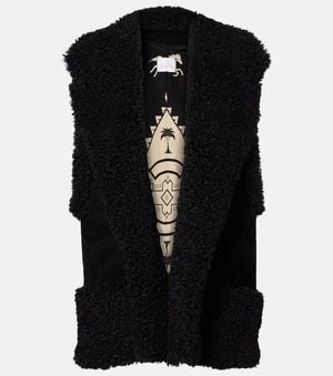 Johanna Ortiz Shearling-Trimmed Suede Vest - Black