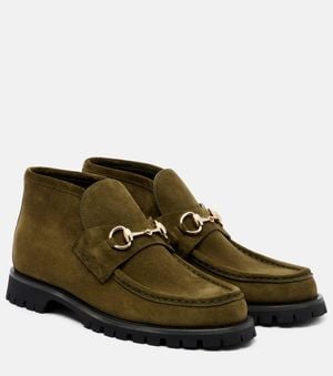 Gucci Horsebit Suede Ankle Boots - Green