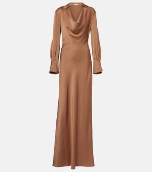 Jonathan Simkhai Adelle Draped Satin Gown - Brown
