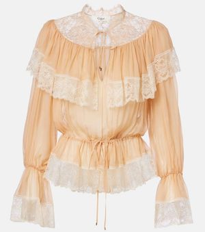 Chloé Bluse Aus Seide Mit Spitze - Weiß