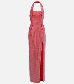 Area Crystal-Embellished Halterneck Gown - Red