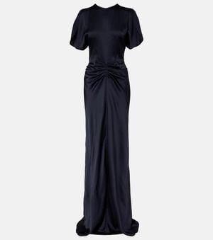 Victoria Beckham Gathered Satin Gown - Blue