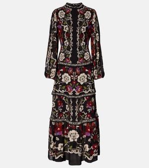 FARM Rio Rococo Flowers Tiered Maxi Dress - Black