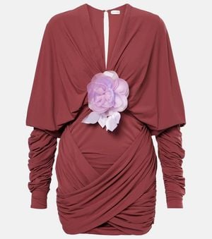 Magda Butrym Draped Floral-Applique Jersey Minidress - Red