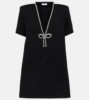 Area Crystal Bow Jersey T-Shirt Dress - Black
