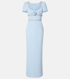 Self-Portrait Floral-Applique Crepe Maxi Dress - Blue