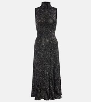 Alaïa Vestido Midi Acanalado Con Lentejuelas - Negro