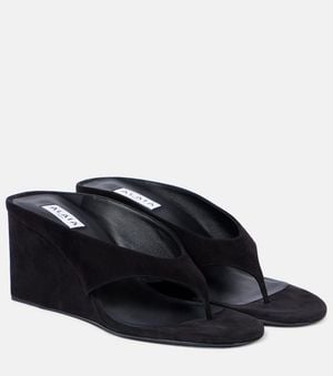 Alaïa Mules Compensees Cube 75 En Daim - Noir
