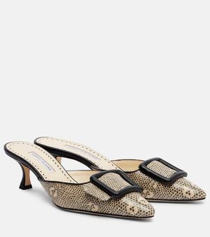 Manolo Blahnik Maysale 50 Snake-Effect Leather Mules - Metallic