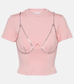 Area Crystal-Embellished Cup-Chain T-Shirt - Pink