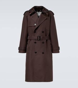 Burberry Check Silk And Cotton Trench Coat - Brown