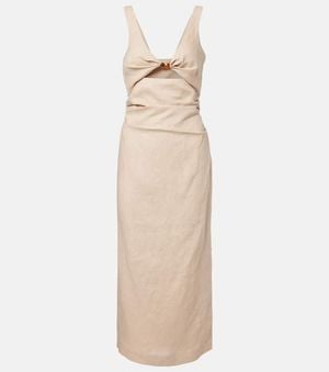 SIR. Moretti Cutout Linen Midi Dress - Natural