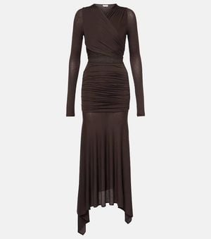 The Attico Sheer Embroidered Tulle Midi Dress - Brown