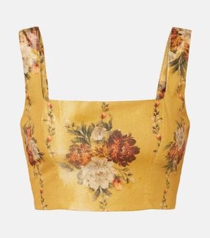Agua Bendita Top Raccourci Amanda En Coton Melange A Fleurs - Métallisé