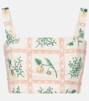 Agua Bendita Top Raccourci Cacao Brode En Coton - Métallisé