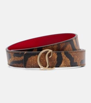 Christian Louboutin Leopard-Print Leather Belt - Red