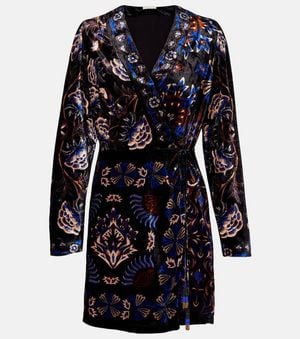 FARM Rio Arabesque Mix Scarves Velvet Wrap Dress - Blue