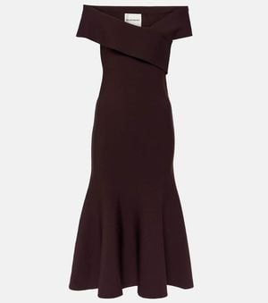 Roland Mouret Asymmetric Off-Shoulder Midi Dress - Purple