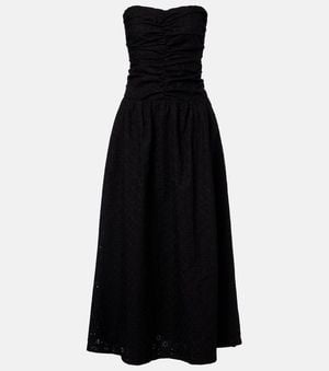Faithfull the Brand Lia Broderie Anglaise Ruched Maxi Dress - Black
