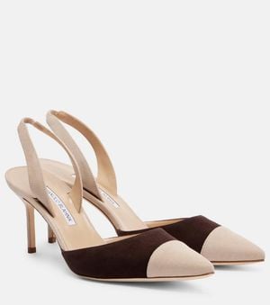 Manolo Blahnik Capsli 70 Suede Slingback Pumps - Natural