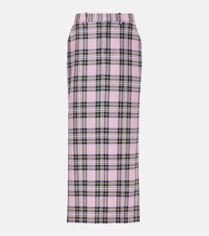 Area Plaid Wool Midi A-Line Skirt - Pink