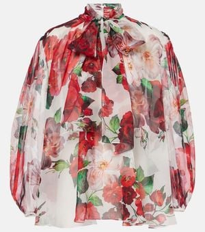 Dolce & Gabbana Rose-Print Chiffon Blouse - Red