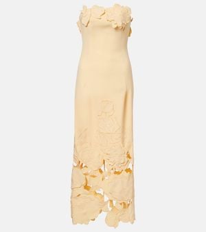 LEO LIN Rayna Floral-Applique Strapless Midi Dress - Metallic