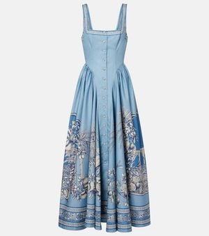 ALÉMAIS Villa Romantica Cotton Midi Dress - Blue