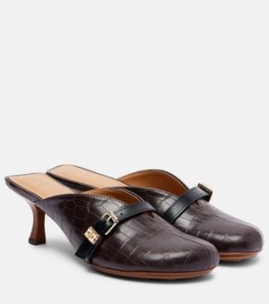 Ganni 40 Crocodile-Effect Leather Mules - Brown