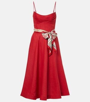 Zimmermann Midikleid Rebellion Aus Leinen - Rot