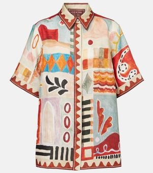 ALÉMAIS X Lrnce Michelle Printed Linen Shirt - Red