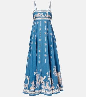 ALÉMAIS Acacia Printed Linen Maxi Dress - Blue