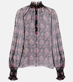 Dolce & Gabbana Floral Ruffled Sheer Silk Blouse - Purple