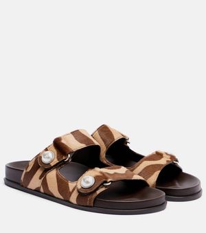 Jimmy Choo Fayence Zebra-Print Shearling Slides - Brown