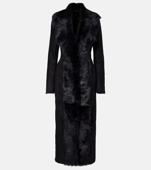 Magda Butrym Shearling-Trimmed Suede Coat - Black